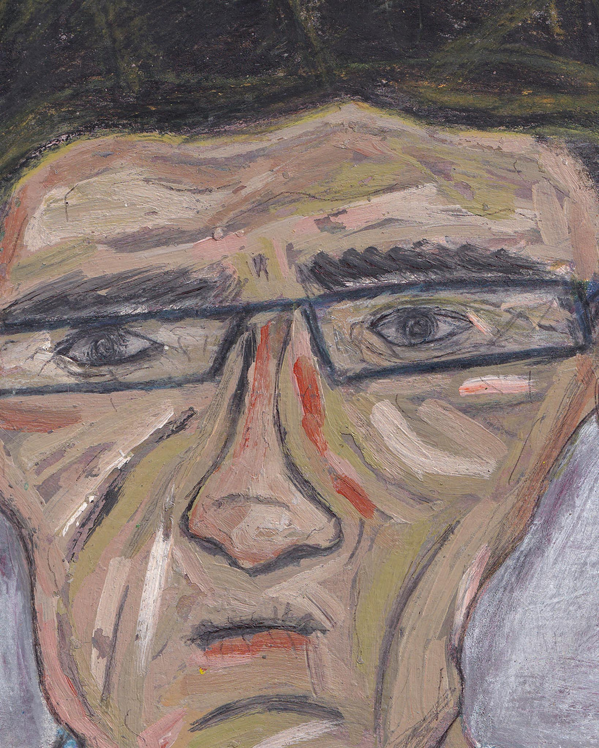 Abstract painting of a face with glasses