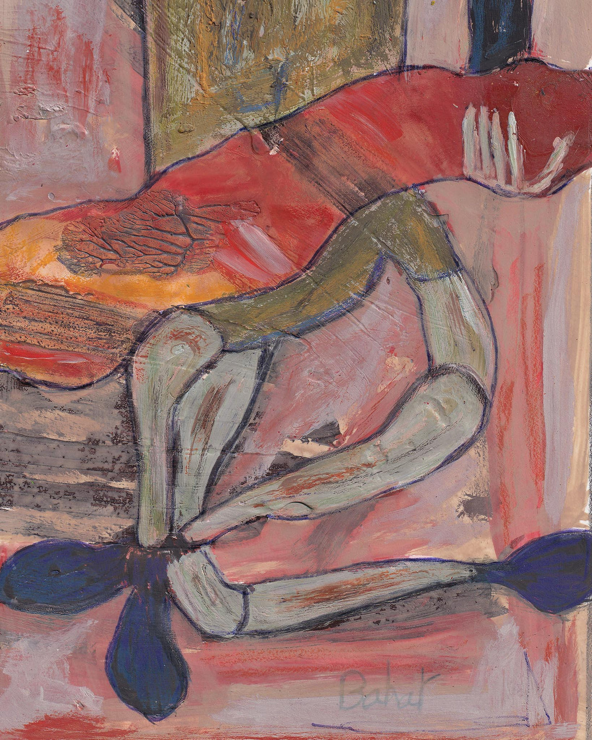 Abstract painting of a reclining figure with vibrant colors