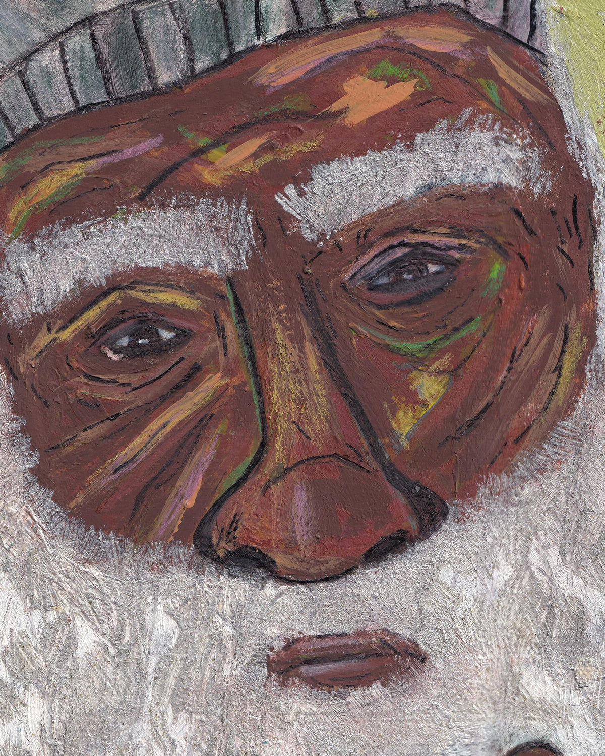 Abstract painting of a face with brown and gray tones