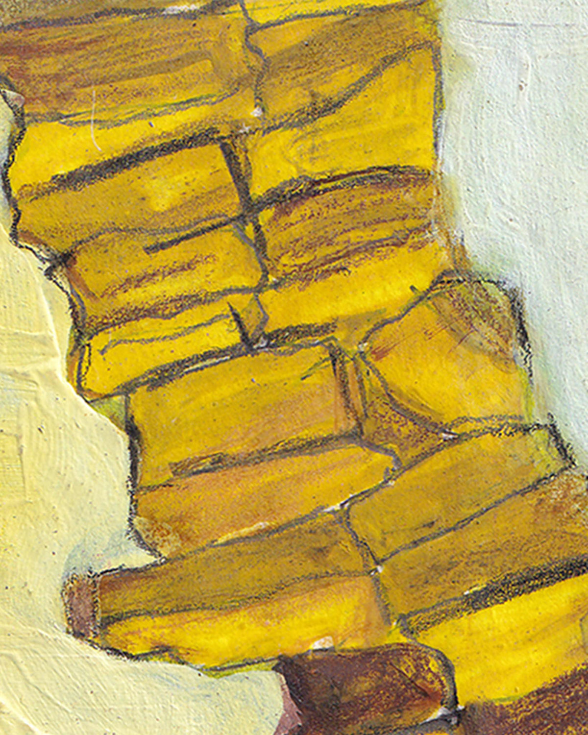 Artistic depiction of a yellow brick wall with textured brush strokes on a white background