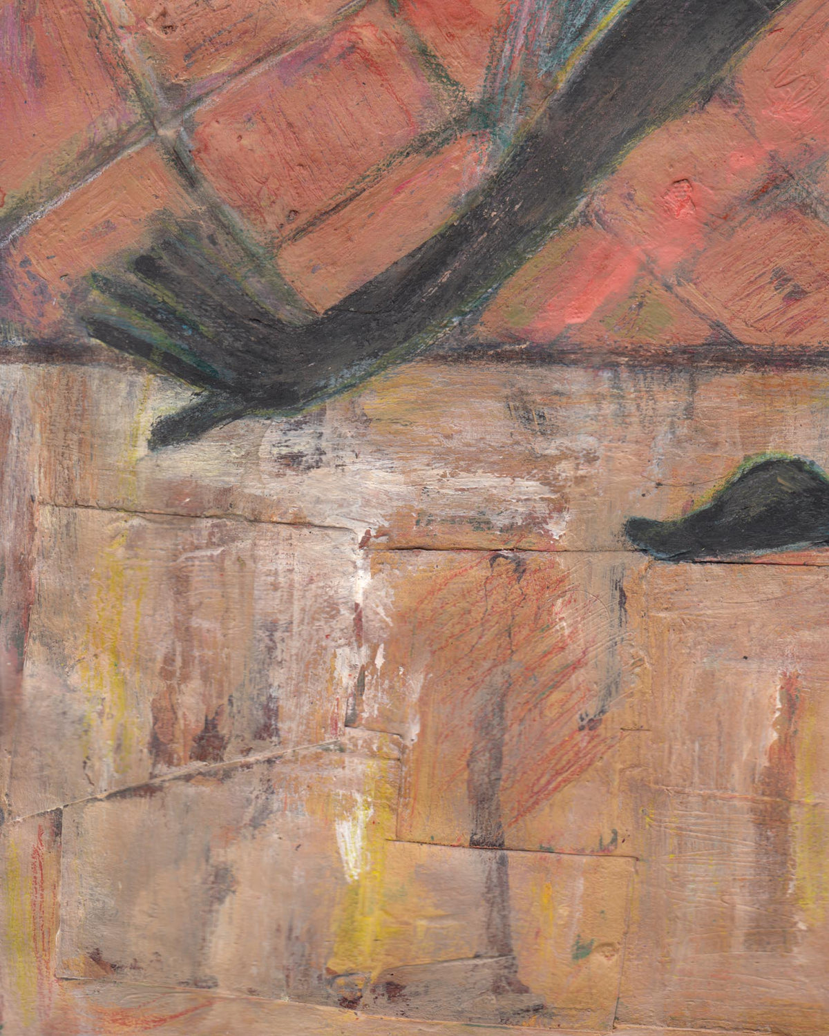 Abstract painting with earthy tones on a textured surface