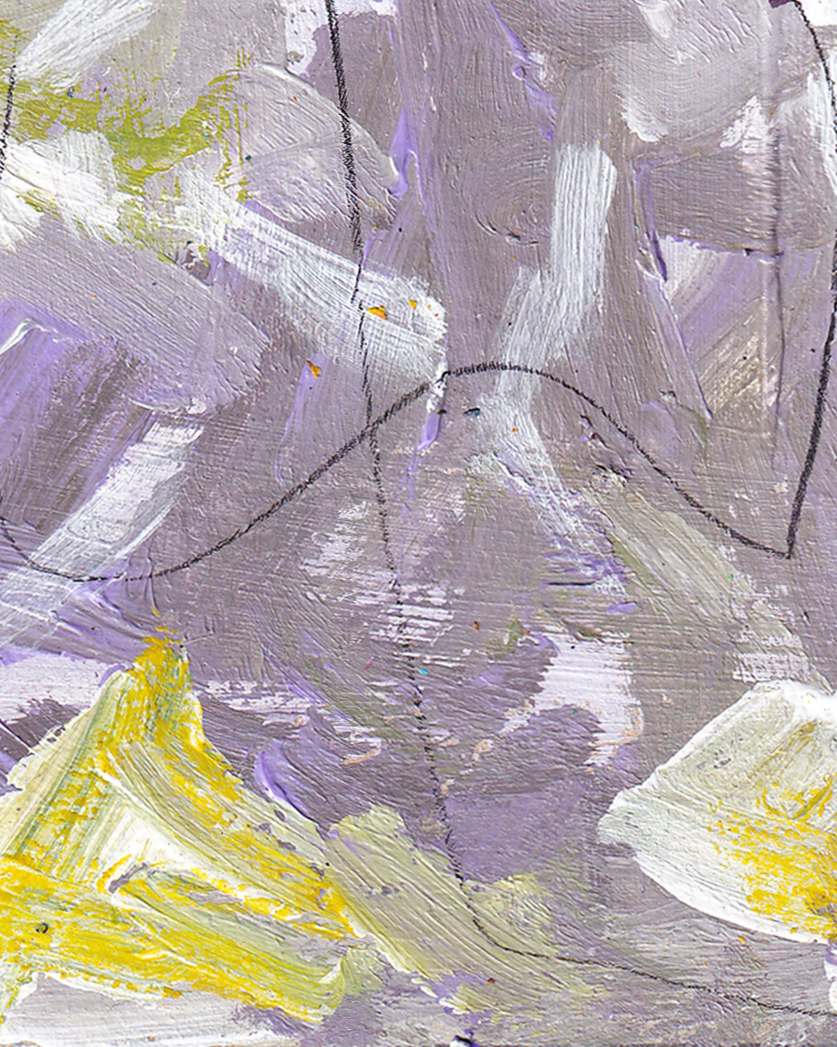 Abstract art with purple, yellow, and gray colors