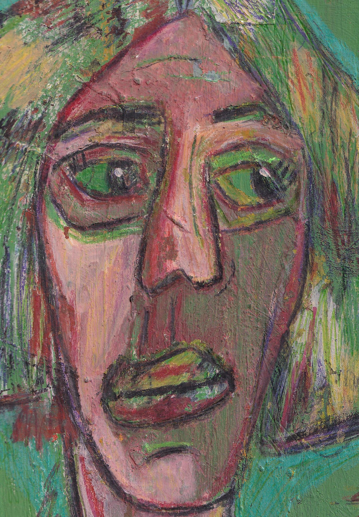 Abstract painting of a face with bold colors and lines