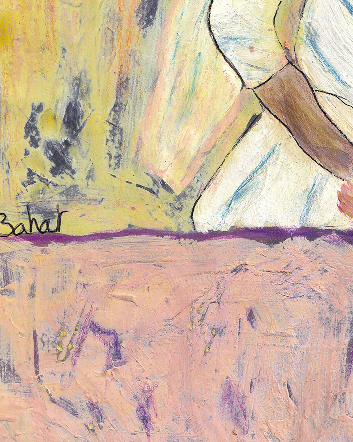 Abstract artwork with a signature at the bottom left corner