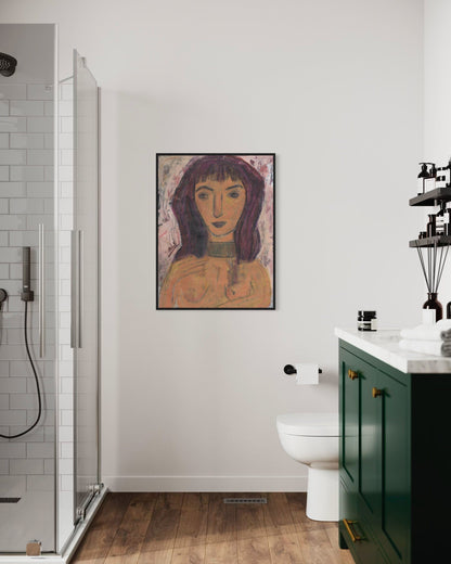 Bathroom interior with a framed artwork on the wall