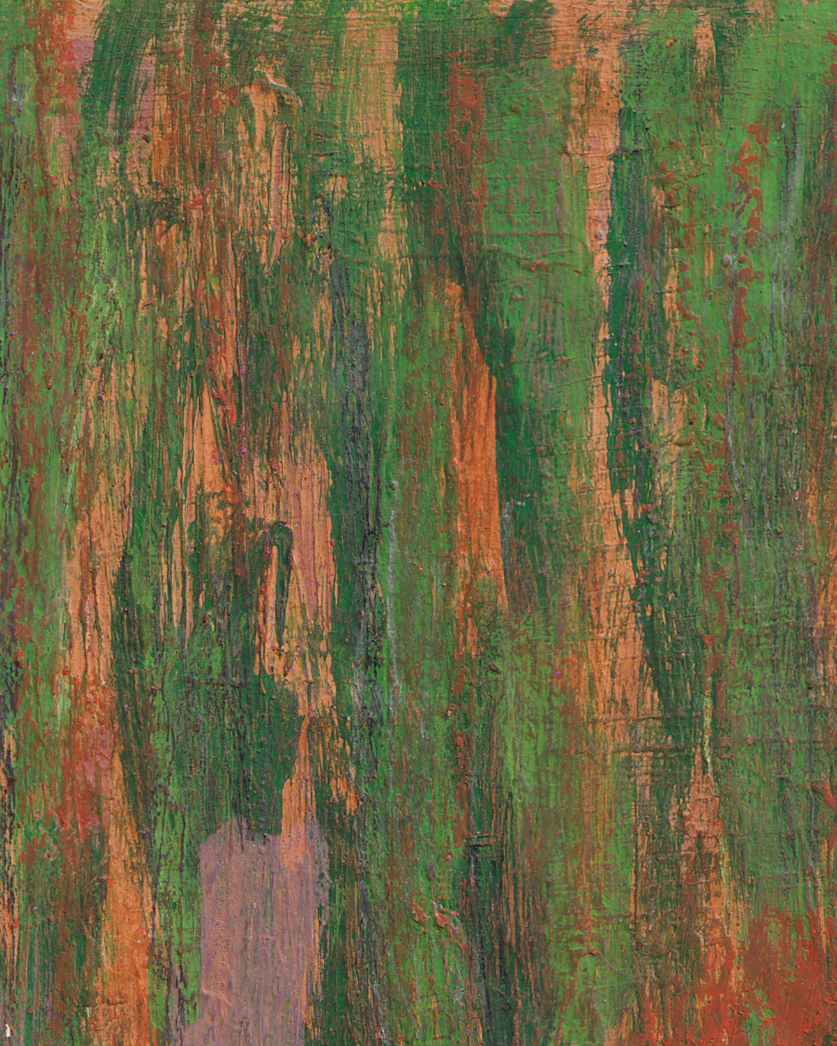 Abstract art with green and orange brush strokes