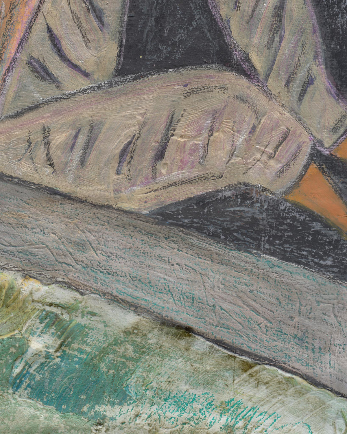 Abstract painting with textured brushstrokes in earthy tones