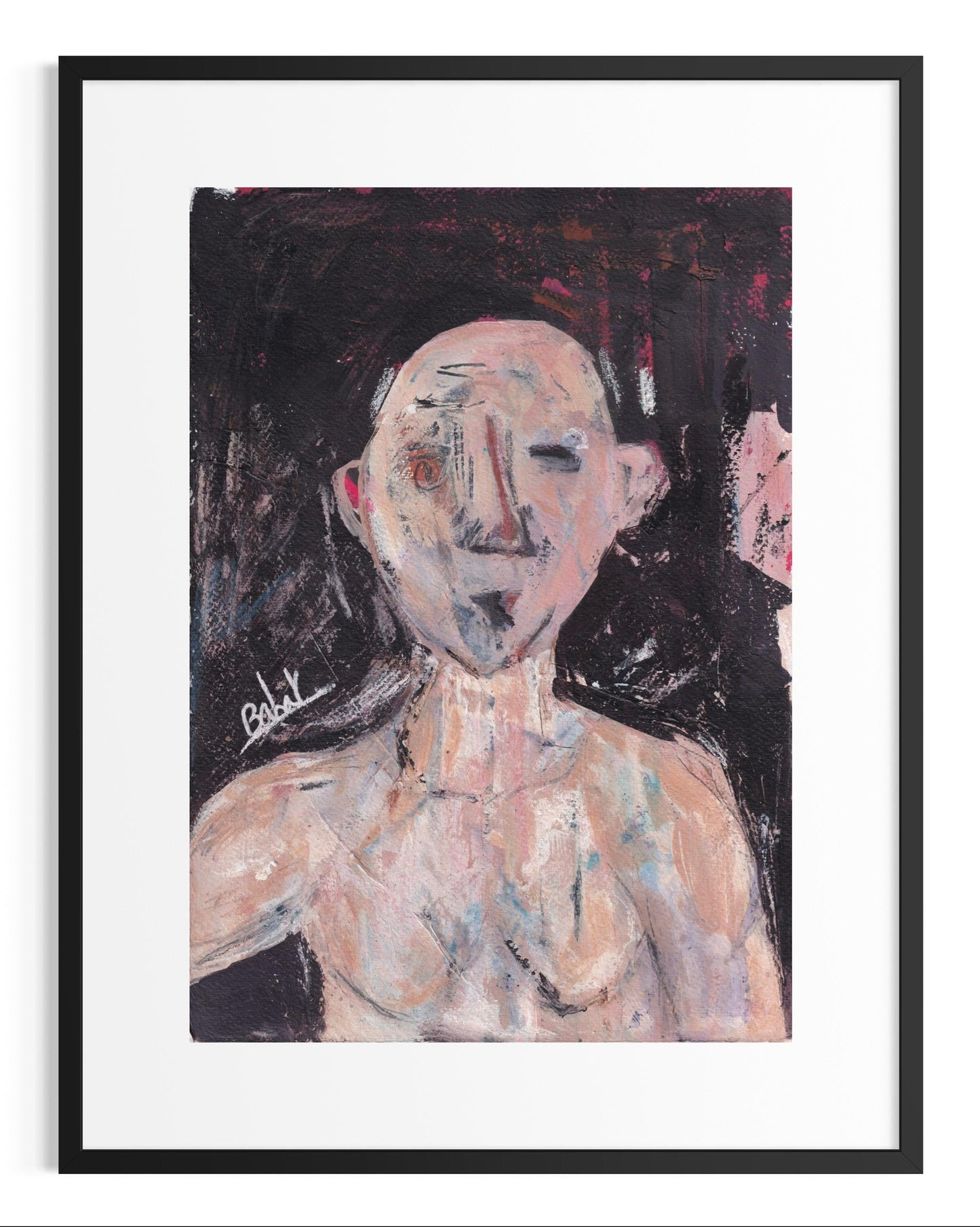 Abstract painting of a human figure with a black frame
