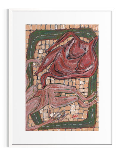 Artistic depiction of a horse and rider on a textured background