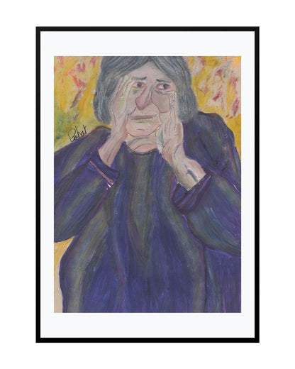 Expressionist painting titled "Grandma," portraying an elderly woman with quiet strength and grace