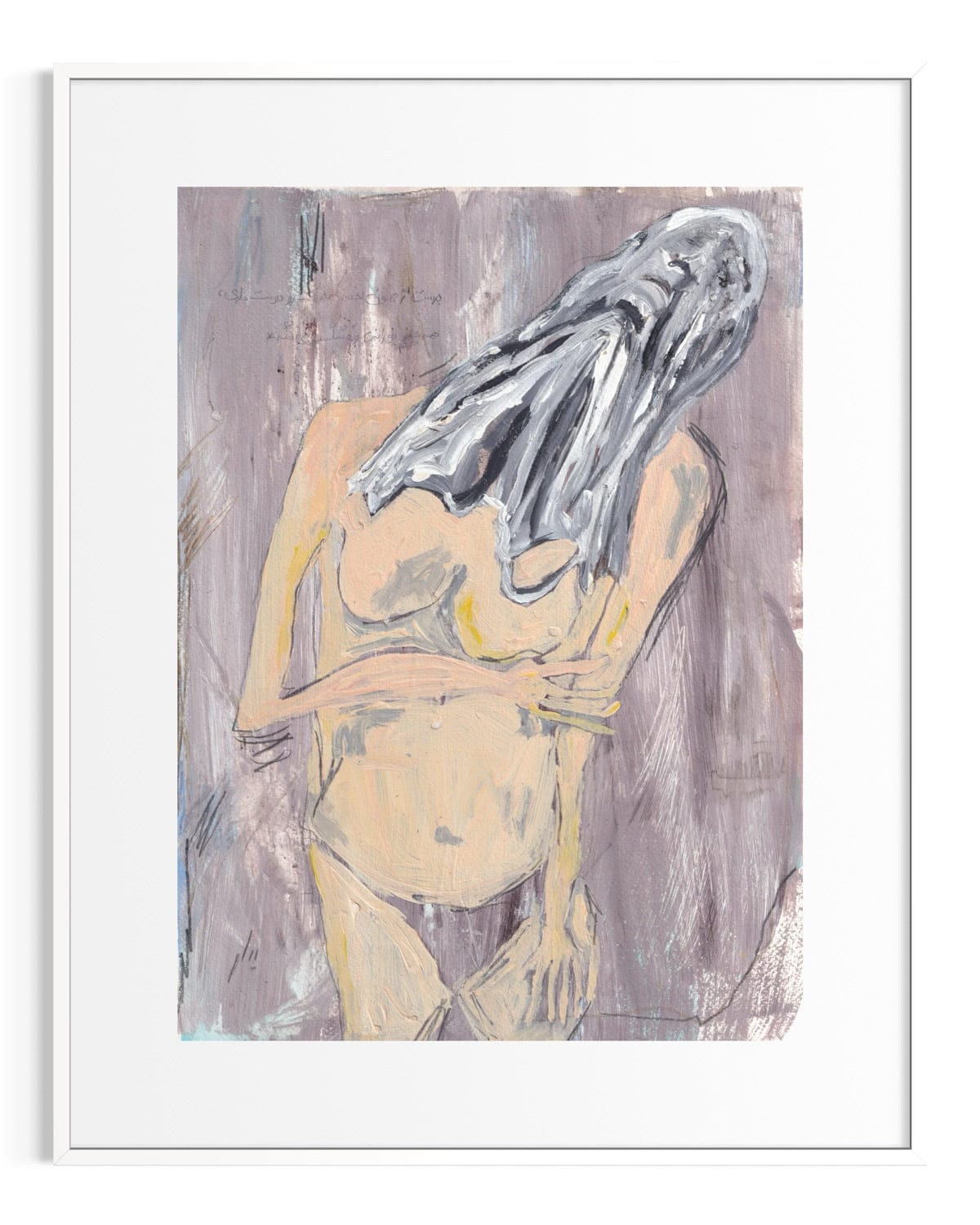 Abstract artwork of a nude figure with a draped cloth on a textured background