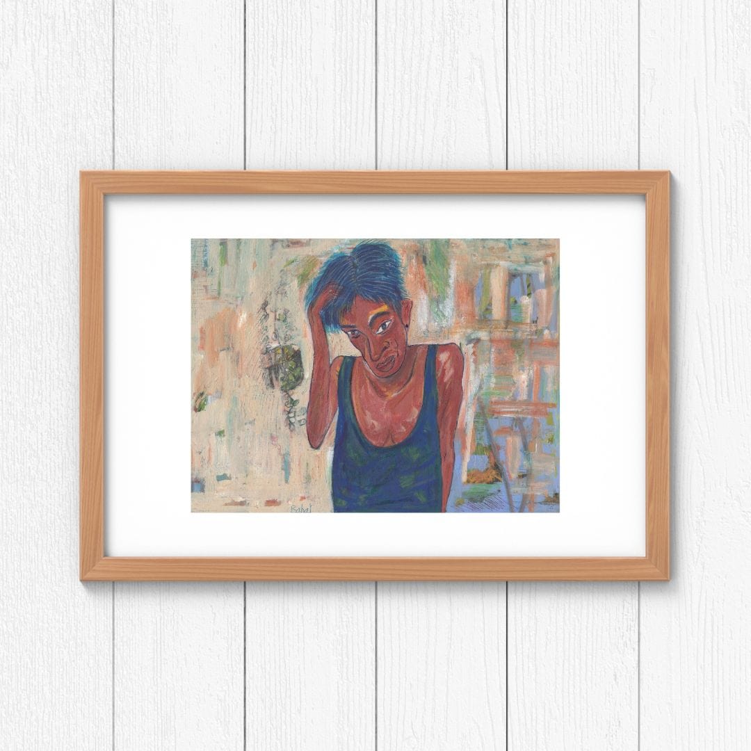 Posters, Prints, & Visual Artwork Blue Hair Woman Expressionist Art: "Self Portrait"