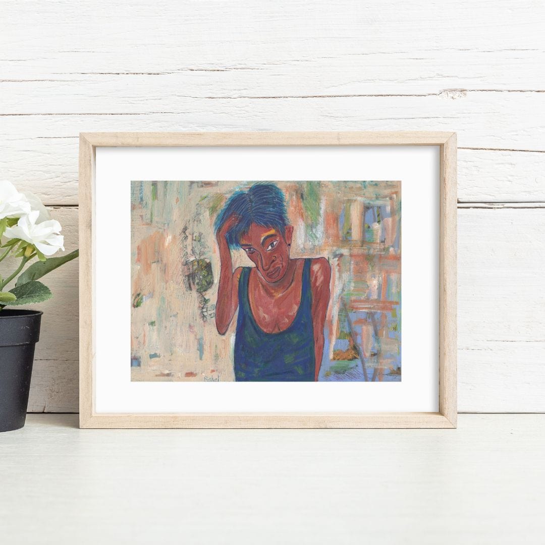 Posters, Prints, & Visual Artwork Blue Hair Woman Expressionist Art: "Self Portrait"