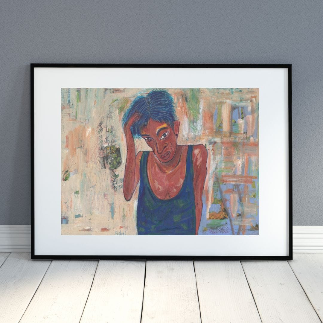 Posters, Prints, & Visual Artwork Blue Hair Woman Expressionist Art: "Self Portrait"