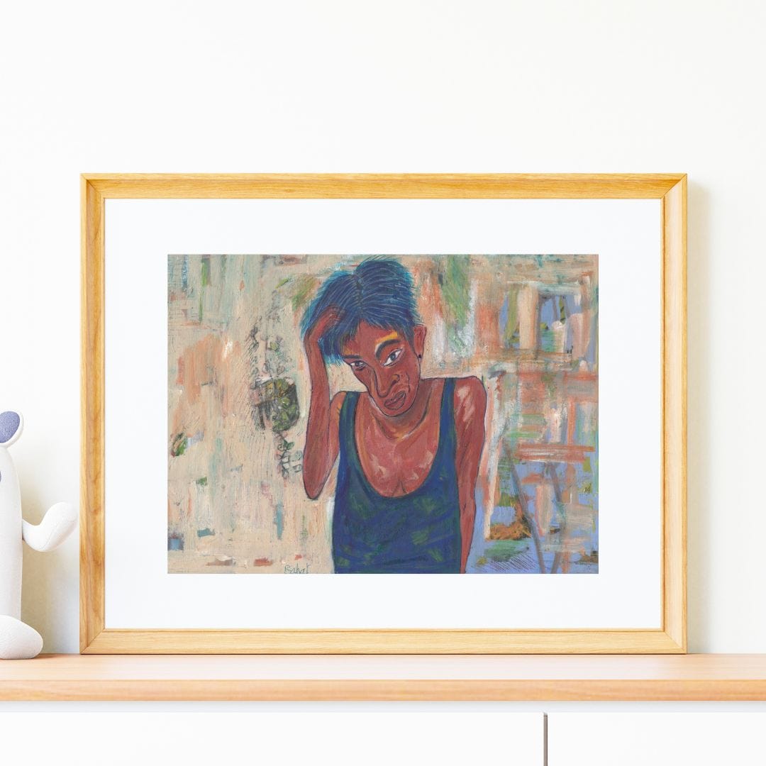 Posters, Prints, & Visual Artwork Blue Hair Woman Expressionist Art: "Self Portrait"