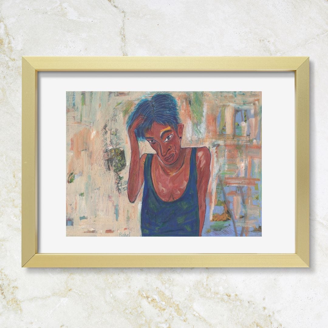 Posters, Prints, & Visual Artwork Blue Hair Woman Expressionist Art: "Self Portrait"