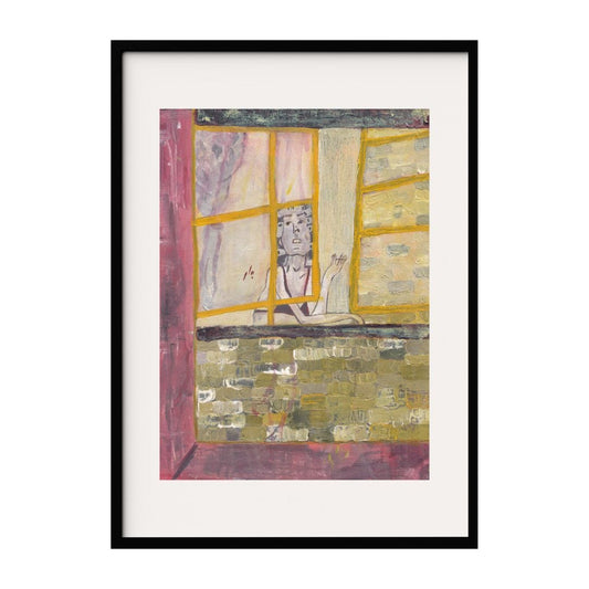 This artwork depicts a solitary girl gazing out of a window, capturing a moment of introspection and longing. The warm, earthy tones and textured brushstrokes create a sense nostalgia. Perfect for those who appreciate art that tells a story.