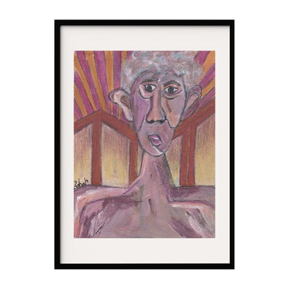 An abstract portrait that radiates with vibrant colors and dynamic lines, capturing the essence of individuality and introspection. It features bold, exaggerated features and an intense gaze, inviting viewers to explore the depths of human emotions.