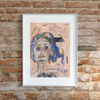 Posters, Prints, & Visual Artwork Expressionist Figurative Girl Portrait: "Blue Hair"