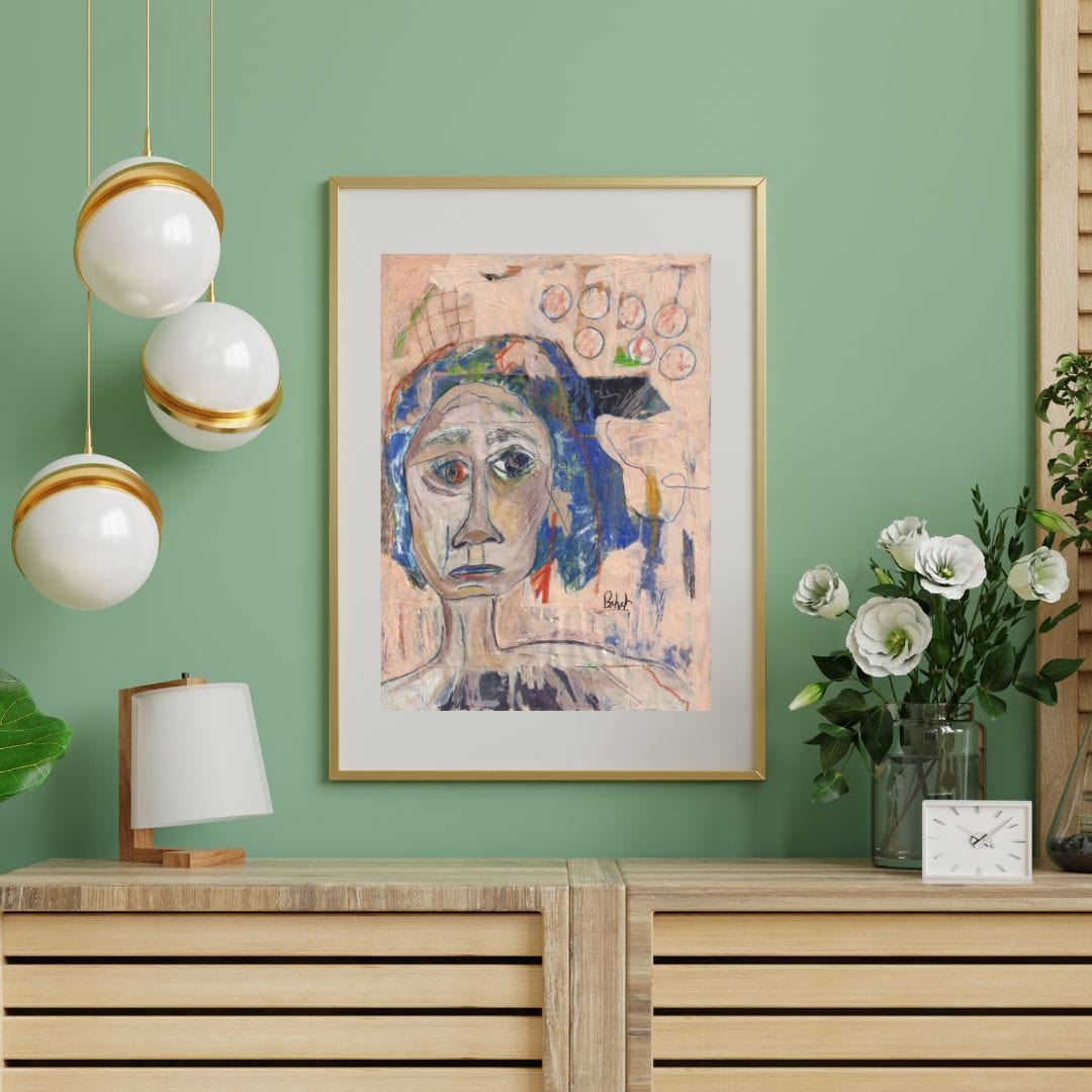 Posters, Prints, & Visual Artwork Expressionist Figurative Girl Portrait: "Blue Hair"