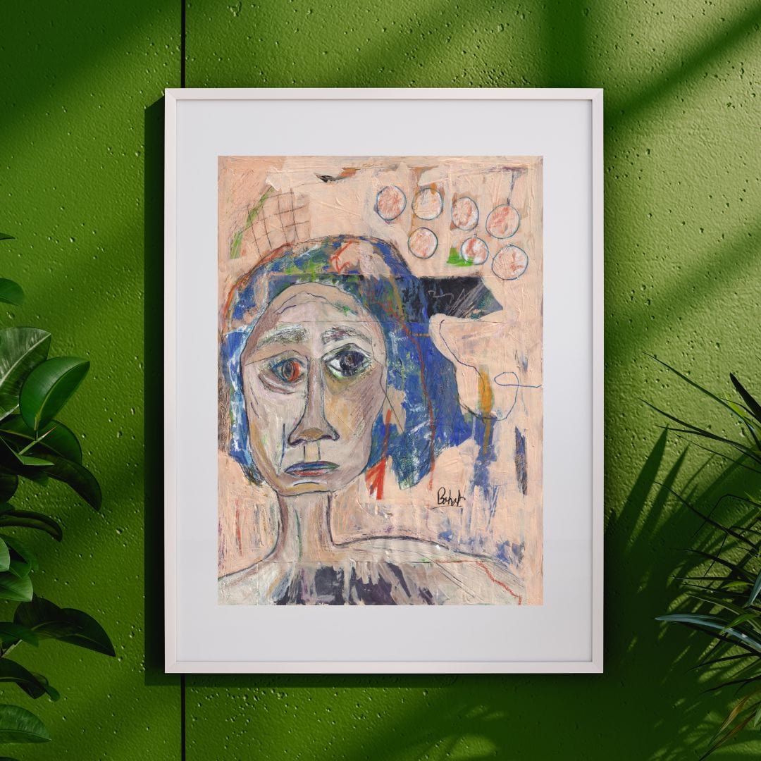 Posters, Prints, & Visual Artwork Expressionist Figurative Girl Portrait: "Blue Hair"