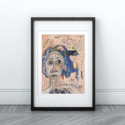 Posters, Prints, & Visual Artwork Expressionist Figurative Girl Portrait: "Blue Hair"