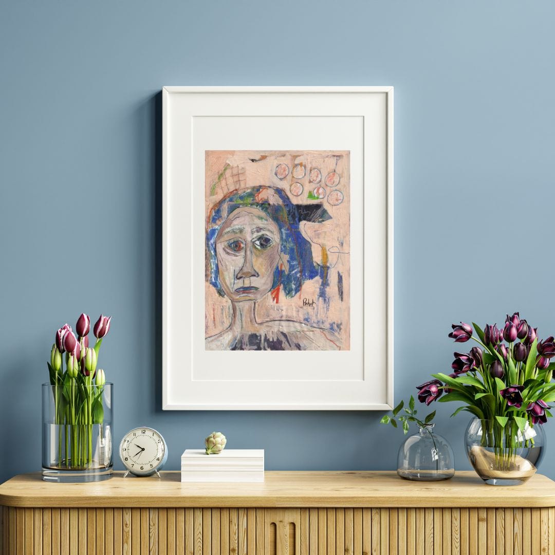 Posters, Prints, & Visual Artwork Expressionist Figurative Girl Portrait: "Blue Hair"