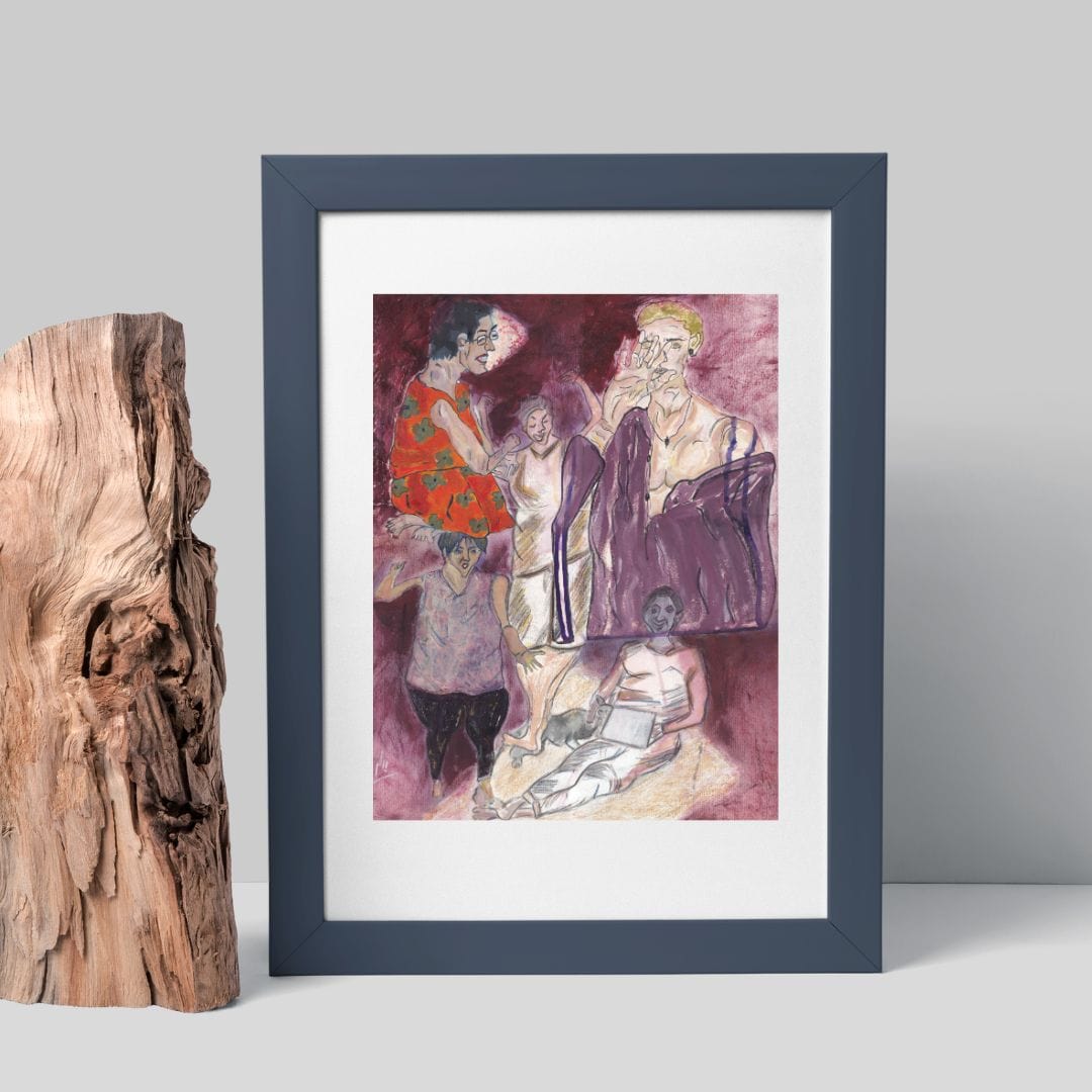 Posters, Prints, & Visual Artwork Expressionist People Acrylic Painting: "Our Family"