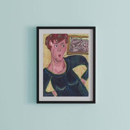 Posters, Prints, & Visual Artwork Girl With Curious Cat: "The Cat's Frame of Mind"