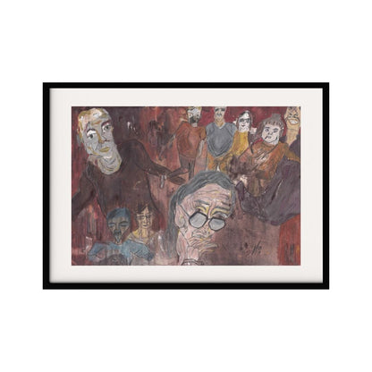 A compelling textured mixed media piece featuring a crowd of diverse figures, each with distinct expressions and emotions. This artwork captures the complexity of human interactions and societal dynamics through its rich textures and layered details.