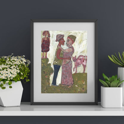 Posters, Prints, & Visual Artwork Modern Couple Acrylic Painting: "Forbidden Love"