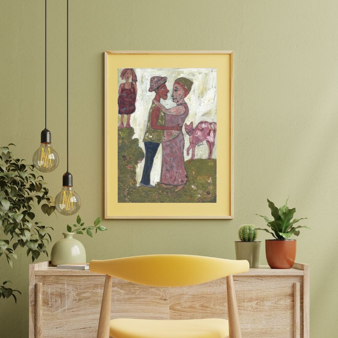 Posters, Prints, & Visual Artwork Modern Couple Acrylic Painting: "Forbidden Love"