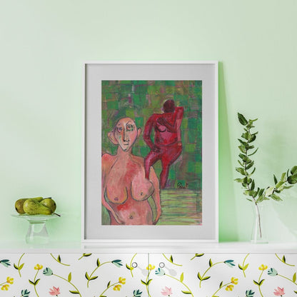 Posters, Prints, & Visual Artwork Modern Expressionist Figure Wall Art: "Green Spa"