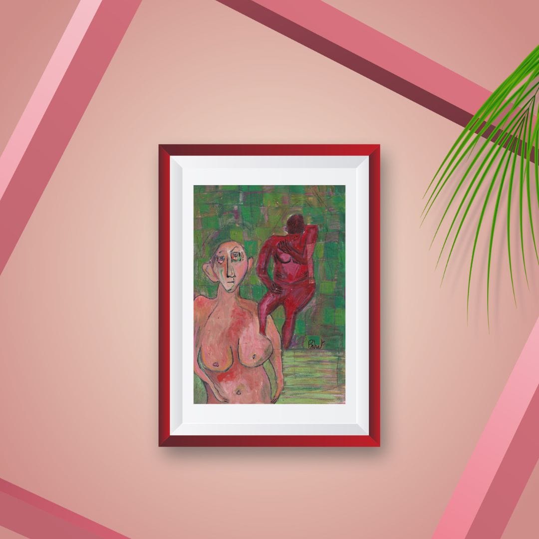 Posters, Prints, & Visual Artwork Modern Expressionist Figure Wall Art: "Green Spa"