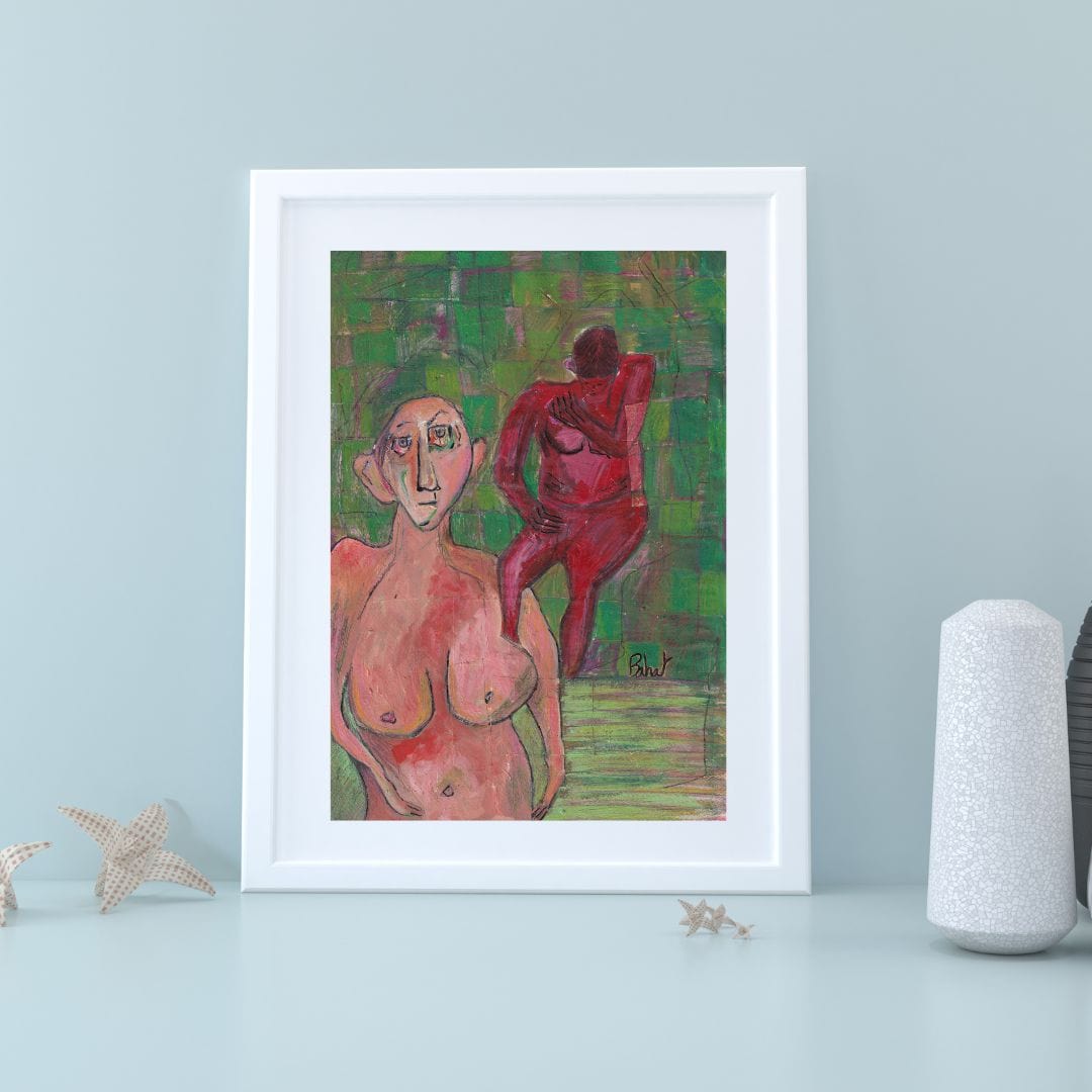 Posters, Prints, & Visual Artwork Modern Expressionist Figure Wall Art: "Green Spa"