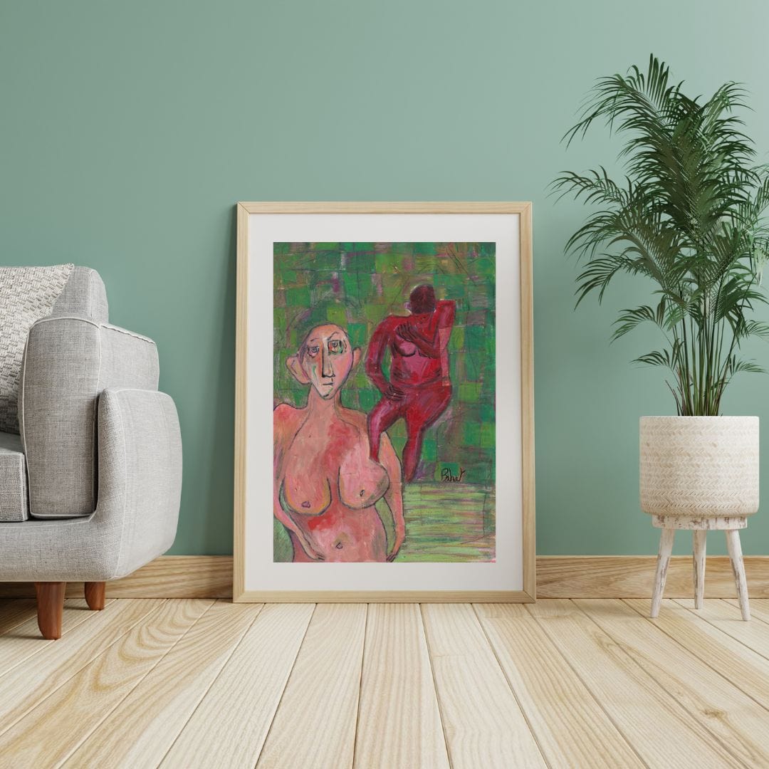 Posters, Prints, & Visual Artwork Modern Expressionist Figure Wall Art: "Green Spa"