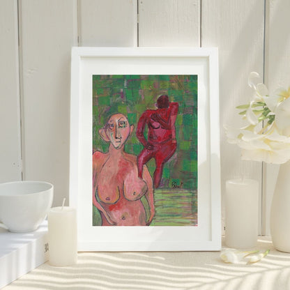 Posters, Prints, & Visual Artwork Modern Expressionist Figure Wall Art: "Green Spa"