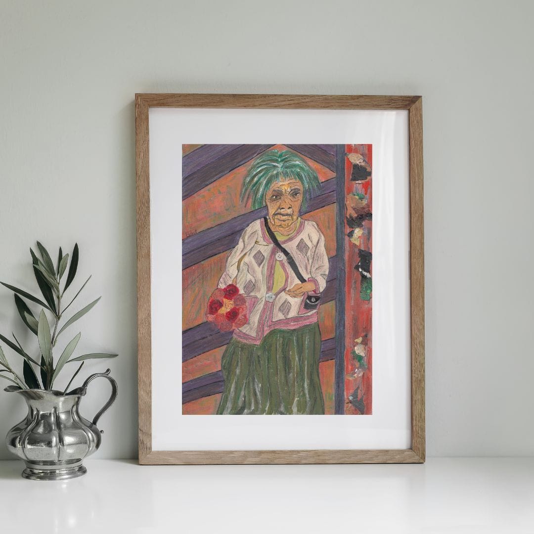 Posters, Prints, & Visual Artwork Old Lady Figurative Expressionist Art: "Kind Crone"