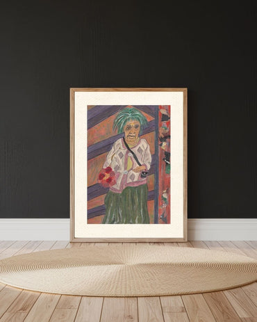 Posters, Prints, & Visual Artwork Old Lady With Flowers Print - Kind Crone