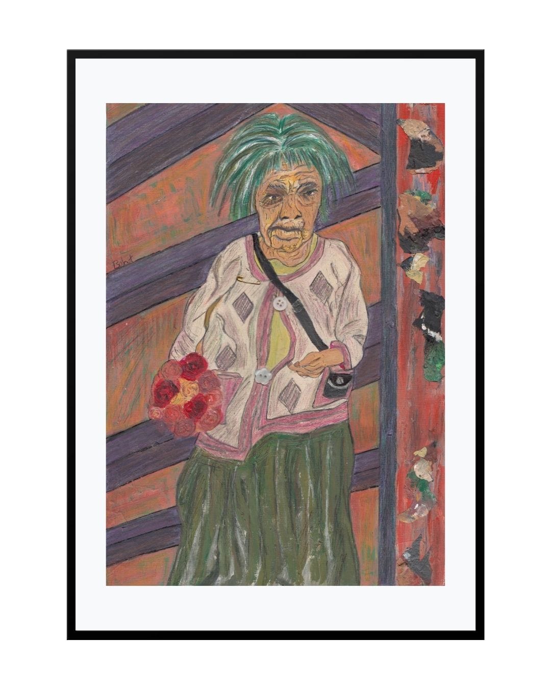 Posters, Prints, & Visual Artwork Old Lady With Flowers Print - Kind Crone