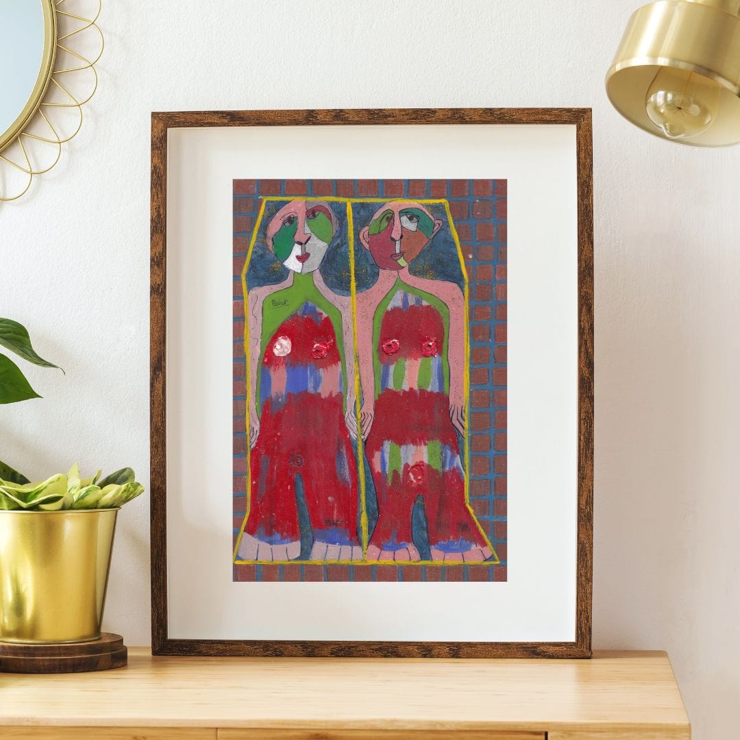 Posters, Prints, & Visual Artwork Playful Twins Expressionist Art: "Rosie and Rosa"