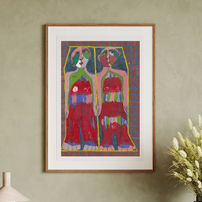 Posters, Prints, & Visual Artwork Playful Twins Expressionist Art: "Rosie and Rosa"