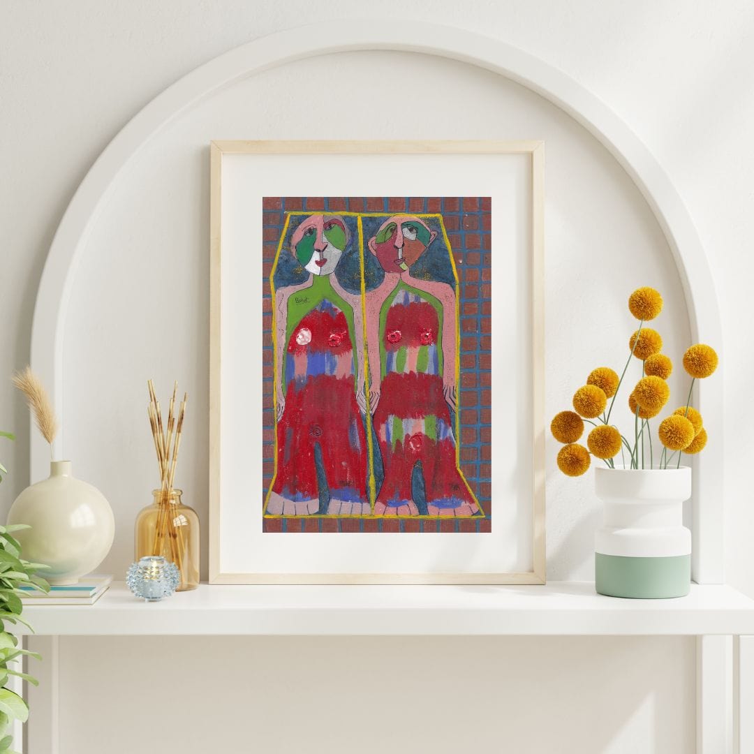 Posters, Prints, & Visual Artwork Playful Twins Expressionist Art: "Rosie and Rosa"