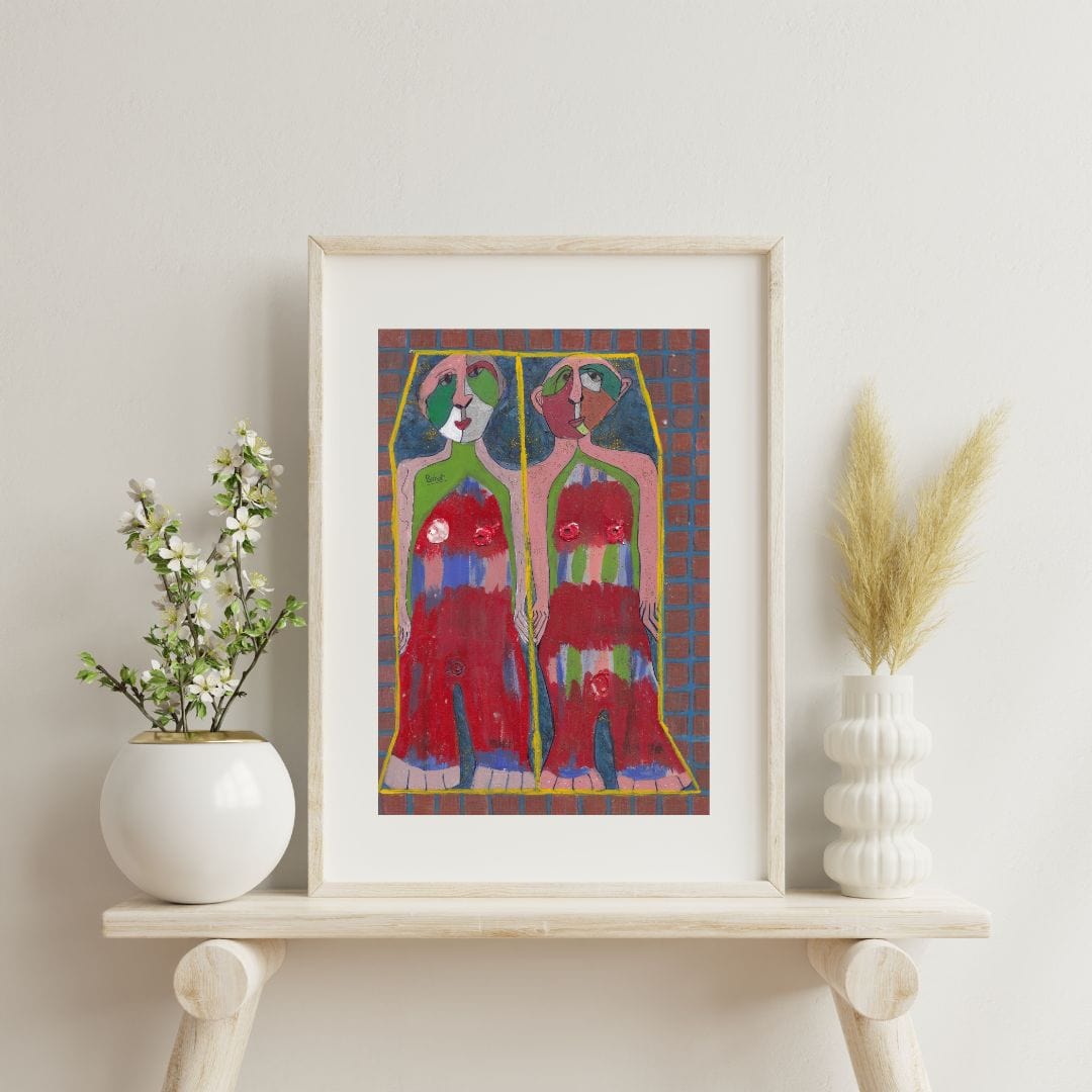 Posters, Prints, & Visual Artwork Playful Twins Expressionist Art: "Rosie and Rosa"