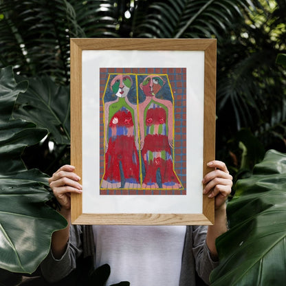 Posters, Prints, & Visual Artwork Playful Twins Expressionist Art: "Rosie and Rosa"