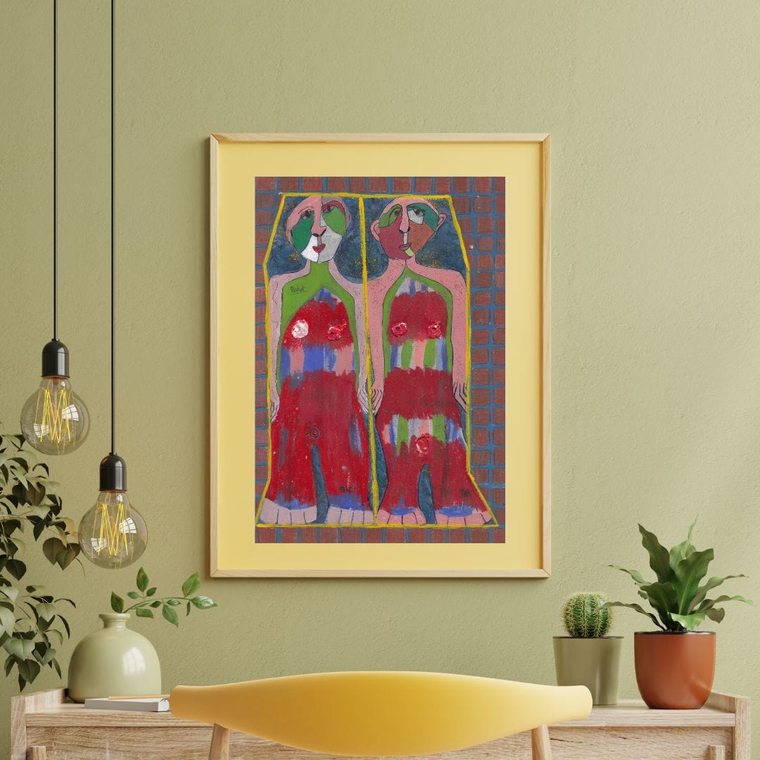 Posters, Prints, & Visual Artwork Playful Twins Expressionist Art: "Rosie and Rosa"