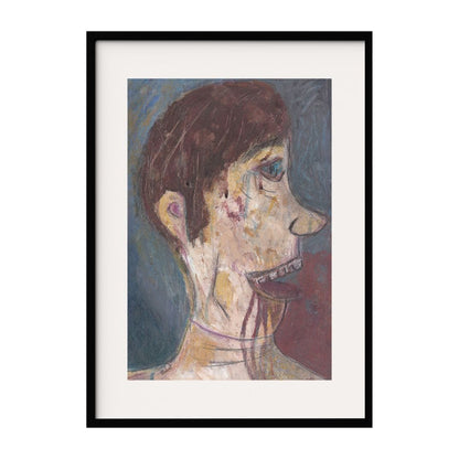 This expressive artwork captures the side portrait of a boy with a prominent nose, rendered in a raw and emotional style. The use of textured strokes enhances the intensity of the abstract piece, conveying a sense of inner turmoil and contemplation.