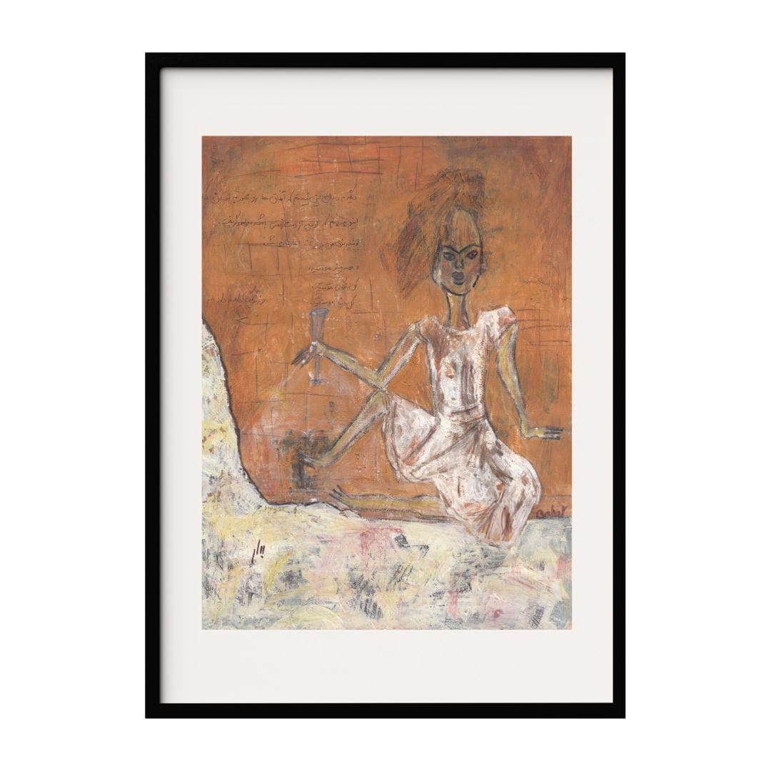 This piece presents an enigmatic woman poised gracefully against an earthy, textured background. The minimalist lines and muted colors create a mysterious atmosphere, inviting the viewer to ponder the deeper meaning behind the girl's expression.