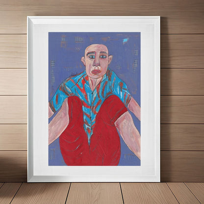 Posters, Prints, & Visual Artwork Vibrant Red and Blue Girl Art: "Head in the Clouds"