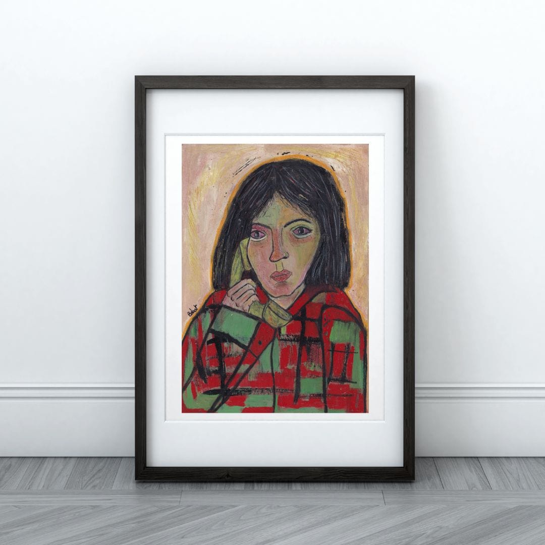 Posters, Prints, & Visual Artwork Woman on Phone Expressionist Portrait: "The Wait"